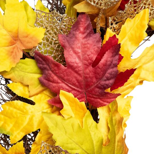 22" Unlit Autumn Harvest Artificial Maple Leaves Thanksgiving Wreath